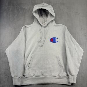 Champion Reverse Weave Hoodie Men's Large Gray Heavy-Weight Embroidered Logo